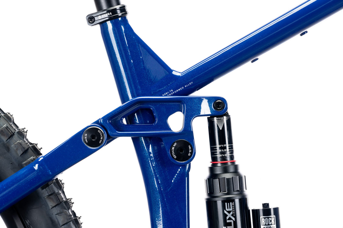 Blue Wire Peak rocker link and RockShox rear shock with pivot bolts