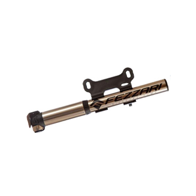 Ari mini hand pump in bronze with black mounting bracket, side view