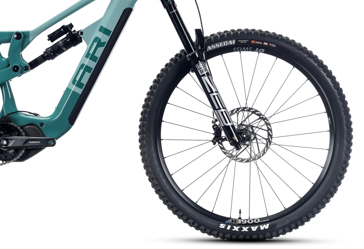 Timp Peak 1.0 Elite front wheel, fork and disc brake, close-up