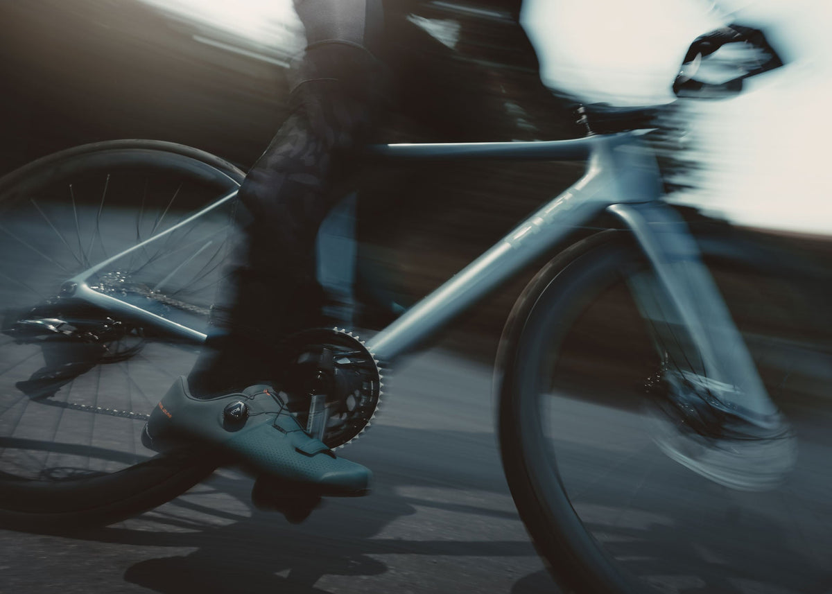 Close motion-blurred view of the Suncrest frame and crank