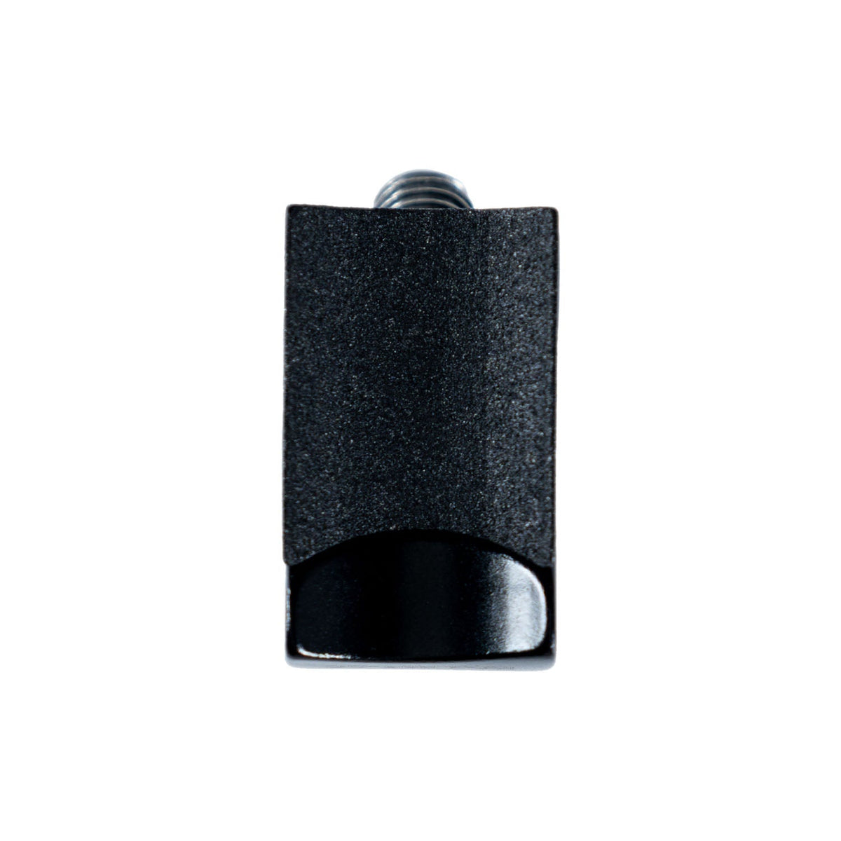 Veyo seat clamp, black block with a threaded stud, front view